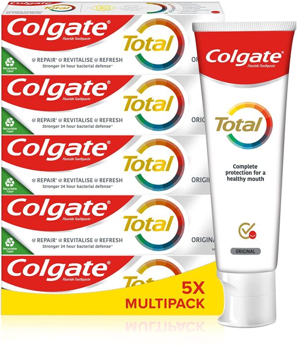 Colgate Total Original Toothpastes, 5 x Multi Action Cavity Protection Anti Tartar Pro Fluoride Toothpaste Formula, Bulk/Value Set - 5 x 100 ml