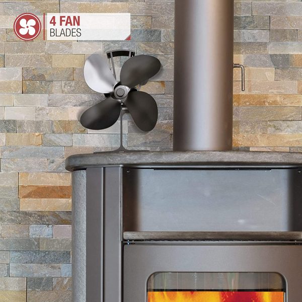 NETTA 4 Blade Woodburner Stove Fan - Silent Operation - Eco Friendly Circulation - Efficient Heat Distribution - Ideal Log Burner Fan and Woodburner Fireplace Fan - Black