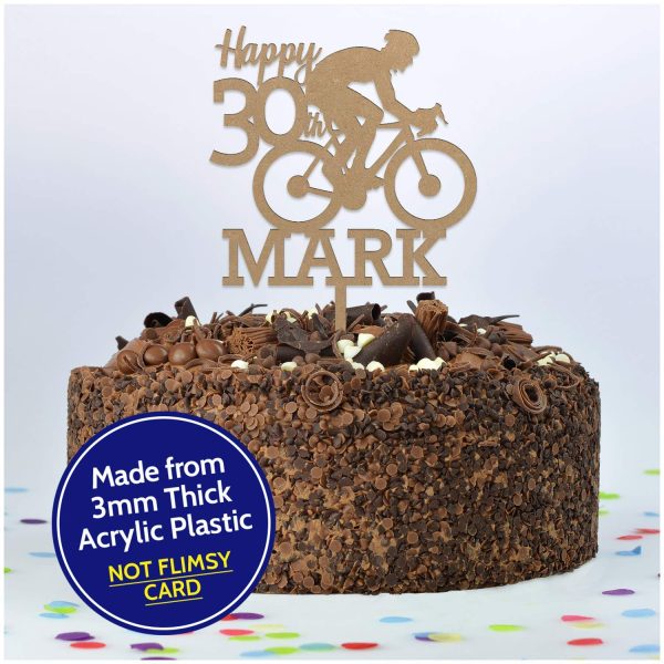 Bicycle Cake Topper - Cycling Birthday Cake Decoration - PERSONALISED Mountain Bike Cake Toppers for Him, Son, Boys, Dad, Grandad, Kids - Gold Silver Black Blue Red Wood Cake Decoration - Image 6