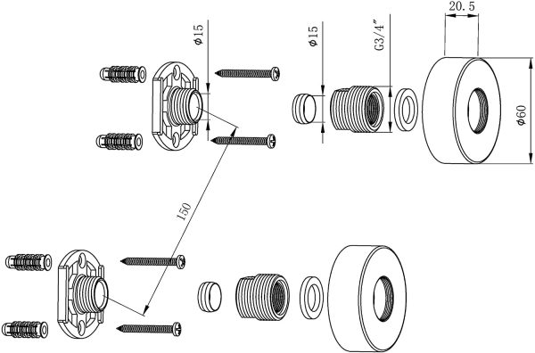 KSA-001 Bar Valve Fixing Kit, Chrome - Image 3