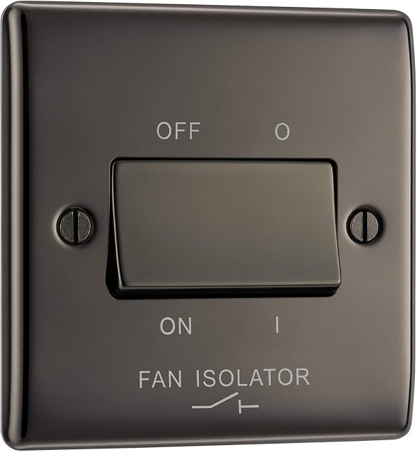 BG Electrical NBN15-01 3-Pole Fan Isolator Switch, Black Nickel, 2-Way, 10AX