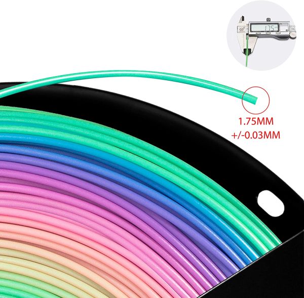 PLA 3D Printer Filament,  PLA Filament 1.75mm Multicolor Rainbow, for FDM 3D Printer 1 KG Spool (2.2 lbs) Beautiful Gradient Filament