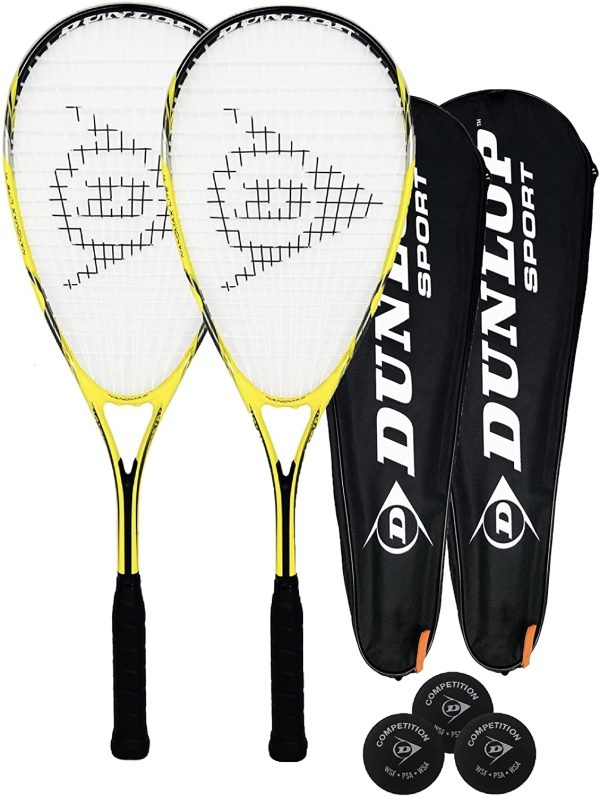 Dunlop Nanomax Lite Ti Squash Racket Twin Set, includes Covers & 3 Squash Balls