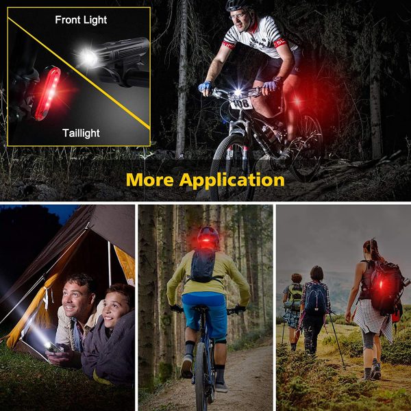 Defurhome Super Bright Bike Light Set, Powerful LED USB Rechargeable Front Headlight and Back Taillight, 2000mah Lithium Battery, Waterproof, 4 Lighting Modes Mountain Road Bicycle Lights - Image 4