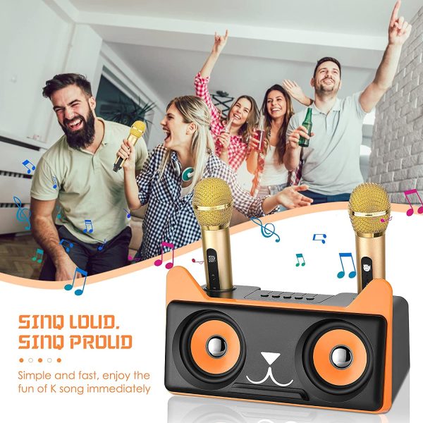 Karaoke Machine with 2 Wireless Microphones S SMAUTOP Rechargeable Bluetooth Speaker Portable PA System Karaoke Singing Machine with Phone Holder for Kids & Adults, Support AUX / USB / TF Card Input - Image 8