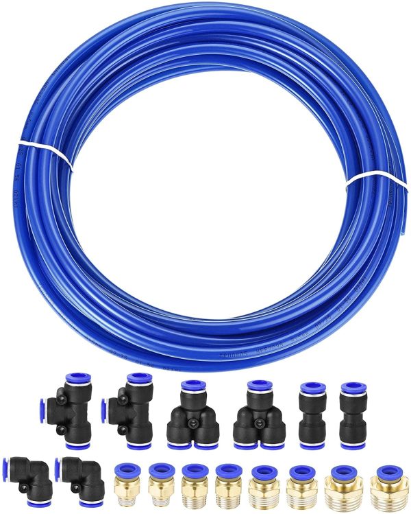 Pneumatic 8mm OD Polyurethane PU Air Hose Tubing Kit 10 Meters Blue with 16 Pcs Push to Connect Fittings - Image 2