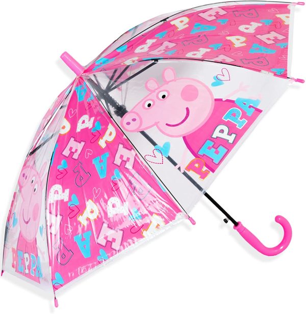 Official Peppa Pig Character Licensed Kids Children's Girls Automatic Open Umbrella 75 cm Size. Fashion Transparent Style