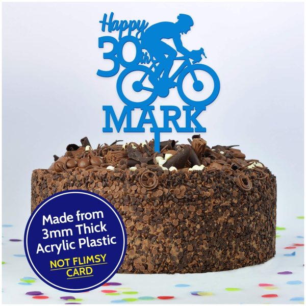 Bicycle Cake Topper - Cycling Birthday Cake Decoration - PERSONALISED Mountain Bike Cake Toppers for Him, Son, Boys, Dad, Grandad, Kids - Gold Silver Black Blue Red Wood Cake Decoration - Image 2