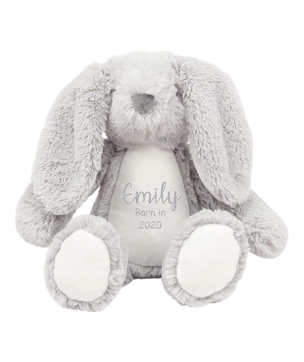 Personalised Born in 2022 or any year Grey Bunny Newborn Baby Gifts Keepsake Baby Teddy Bear - Image 2