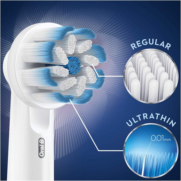 Oral-B Sensitive Clean Electric Toothbrush Head with Clean & Care Technology, Extra Soft Bristles for Gentle Plaque Removal, Pack of 4, White - Image 3