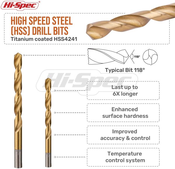 Hi-Spec 99 Piece Multi Drill Bit Set. 14 Sizes from 1mm to 10mm. HSS Titanium Steel Bits for Metal, Woods & Plastics. Complete in a Storage Case