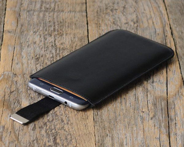 Black Leather Cover for iPhone 13 Mini, Soft Lined Case Sleeve - Image 5