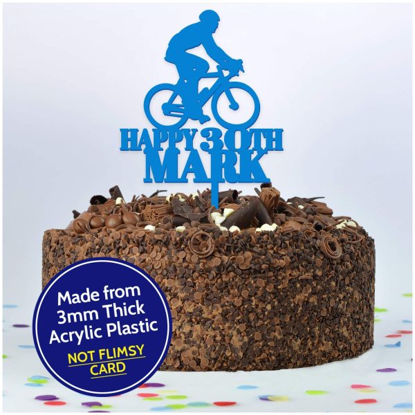 Happy Birthday Bicycle Cycling Cake Topper Decoration - PERSONALISED Mountain Bike ANY Age ANY Name Cake Toppers for Him, Son, Boys, Dad, Grandad, Kids - Gold Silver Black Wood Cake Decoration - Image 7