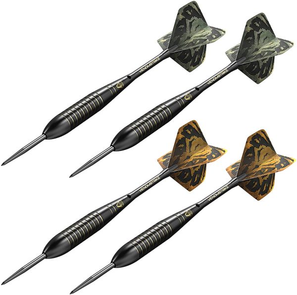 CC-Exquisite Professional Darts Set - 6 Steel Tip Darts Complete with 12 Dart Flights and 12 Aluminum Shafts Customizable Configuration, 12 O-Rings, Tool, Sharpener and Case for Man Cave & Game Room