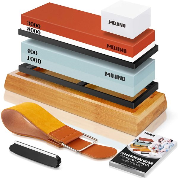 Knife Sharpening Stone Set,  Professional Sharpener Stone Kit 400/1000 3000/8000, Whetstone Kit With Non-slip Bamboo Base, Flatting Stone, Angle Guide, and Leather - Image 7