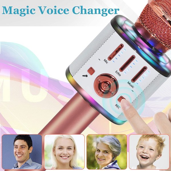 Karaoke Wireless Microphone, 5 in 1 Bluetooth Microphone with Dancing LED Lights, Portable Singing Mic Karaoke Machine Speaker, Home KTV Karaoke Player for Kids Adults Party Support Android iOS Device