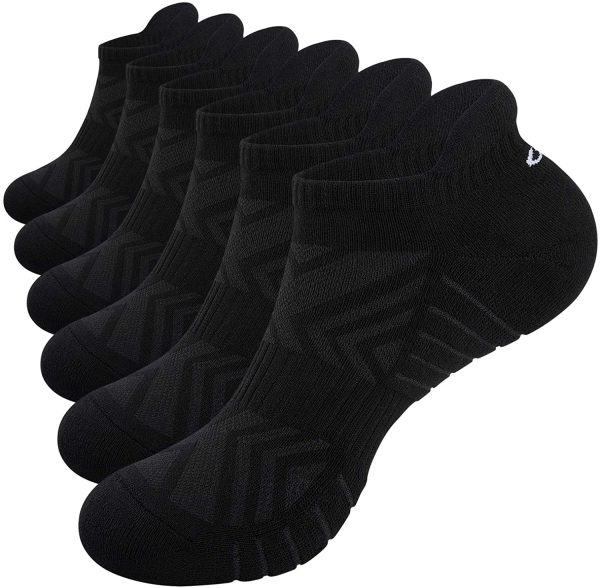 PULIOU Mens Running Socks Trainer Socks 6 Pairs Sports Anti Blister Black Socks Cushioned Cotton Ankle Socks Low Cut Breathable Athletic Socks for Men Women Ladies - Image 3