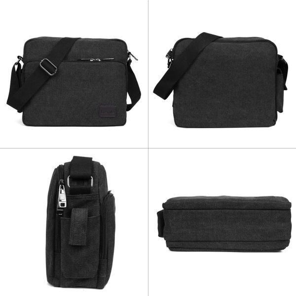 LOSMILE Shoulder Bag, Mens Canvas Messenger bag tablet for Work, School, Daily Use,12 inch * 4.3 inch * 10.2 inch.26 Pockets (Black) - Image 5