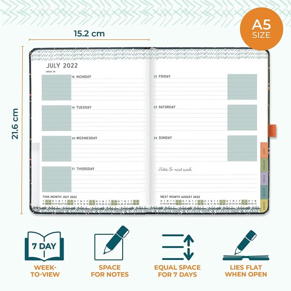 Perfect Year A5 Diary 2022. 2022 Diary A5 Week to View runs Jan - Dec'22. Luxury 2022 Planner Diary to Manage Busy Schedules. Weekly Planner 2022 with Note Pages, Shopping Lists & More - Image 5