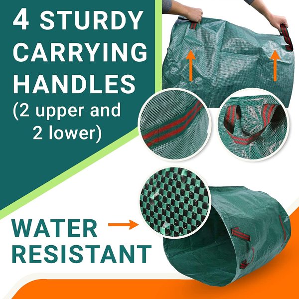 Heavy Duty Garden Waste Bags - 272 Litre - 3 Sacks - Industrial Handles & Fabric - Garden/Green Waste Sacks - Reusable