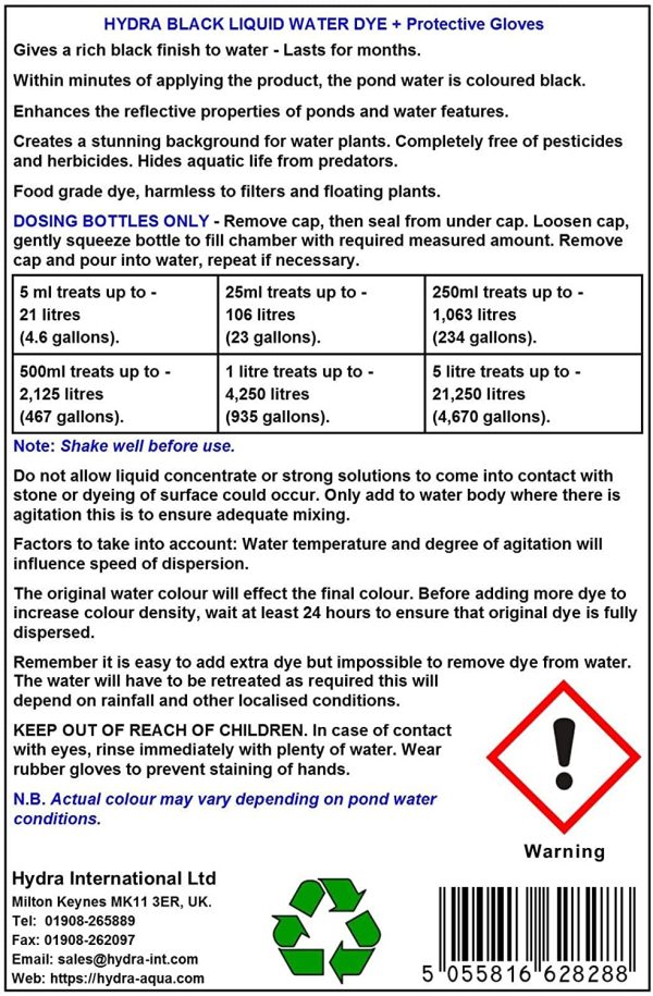 HYDRA LIQUID BLACK DYE 95ml Treats upto 399L Concentrated Liquid Dye Safe for Use in Ponds, Fountains & Water features - Image 6
