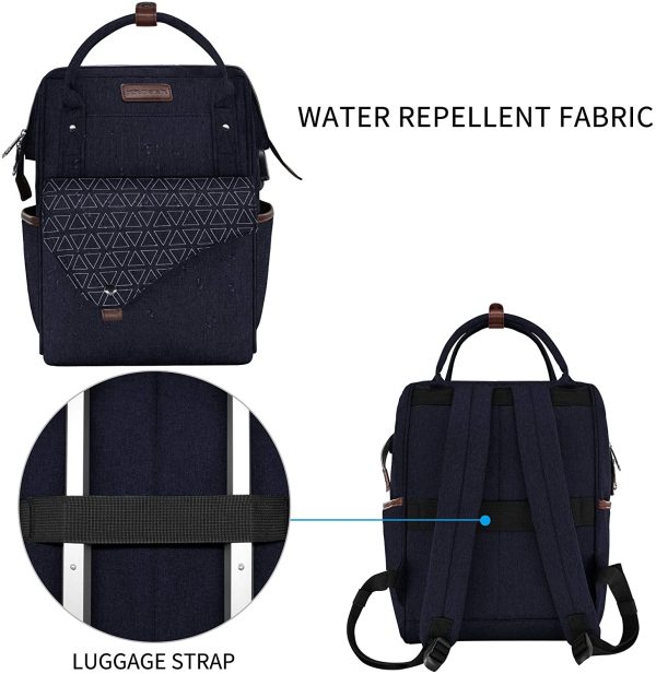 Laptop Backpack 15.6 Inch Stylish School Computer Backpack with USB Charging Port Water-repellent College Daypack Travel Business Work Bag for Women/Men-Dark Blue - Image 4