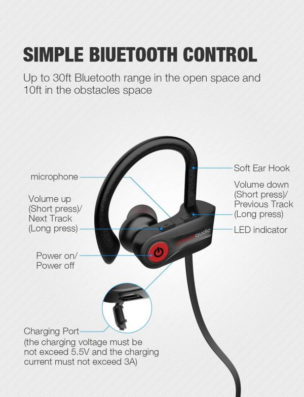 Bluetooth Headphones, Otium Wireless Headphones IPX7 Waterproof Earphones Sport Earbuds With Bluetooth 5.1 CSR Chip 7-9 Hrs Battery,Noise Cancelling Mic Earbuds for Gym Running Outdoor Sports Workout - Image 6