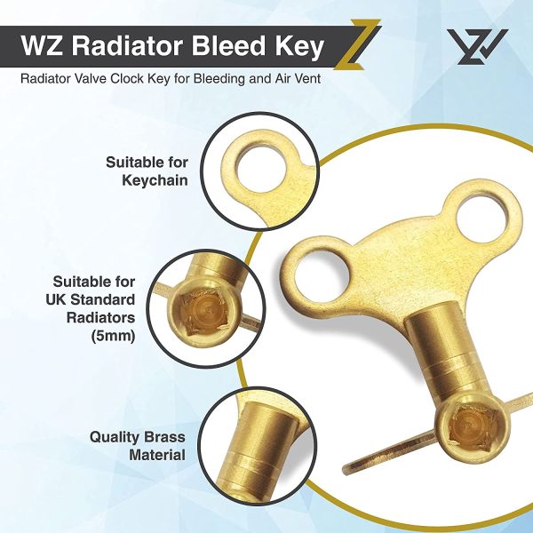 Radiator Bleed Key- Radiator Valve Clock Key for Bleeding and Air Vent- Made of Solid Brass- Pack of 2 - Image 2