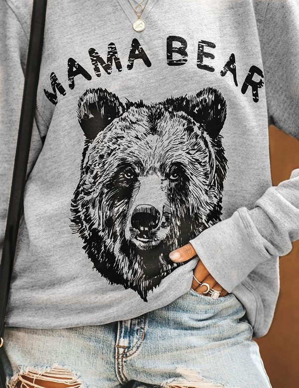 Blooming Jelly Women's Mama Bear Crew Neck Jumper Oversized Long Sleeve T-Shirt Pullover Cute Top Letter Print Sweatshirt - Image 3