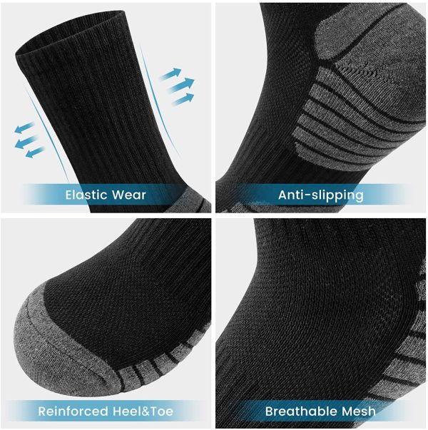 Mens Socks 6 Pairs Wicking Breathable Cushion Comfortable Casual Crew Socks Outdoor Multipack Performance Hiking Trekking Walking Athletic Socks - Image 6