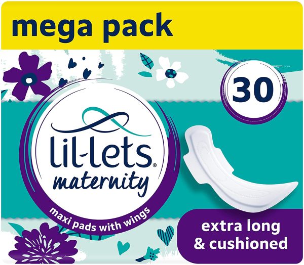 Lil-Lets Maternity Pads | 30 X Extra Long Maxi Thick Pads with Wings | 3 Packs of 10 Pads1 Units