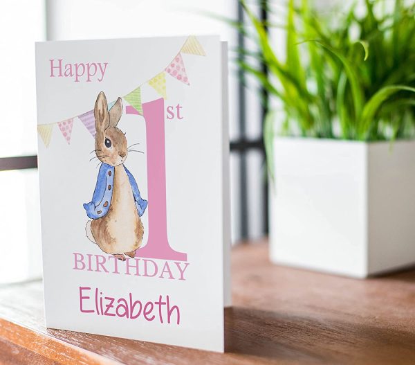 Peter rabbit personalised 1st birthday card, custom birthday card, son daughter birthday, 1st birthday girl CBA9969 - Image 2