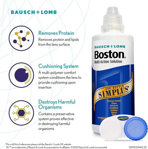 Boston Simplus Multi Action Solution 4 X 120ml - for Rigid Gas Permeable (RGP) Contact Lenses - Clean, Disinfect, Remove Protein, Condition, Cushion and Rinse Your Lenses - Contact Lens Case Included - Image 2