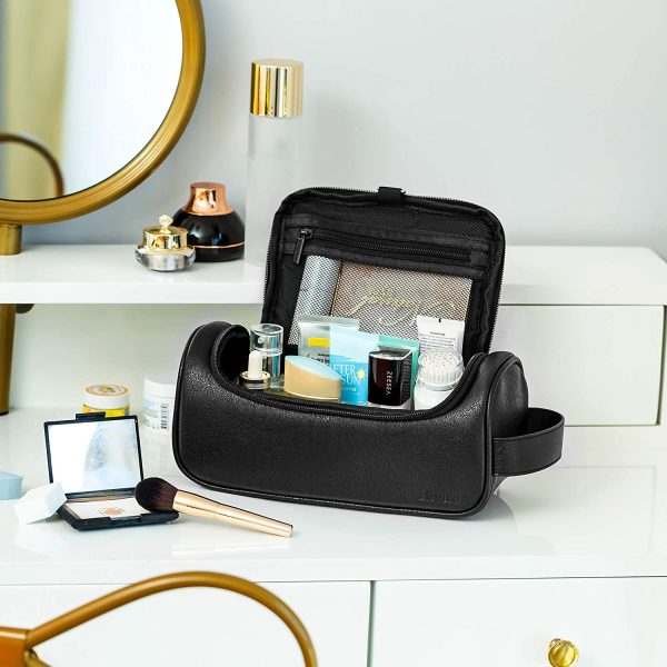 Elviros Water-Resistant PU Leather Toiletry Bag for Men Travel Wash Bag Shaving Dopp Kit Bathroom Gym Toiletries Makeup Organizer with Free Wet Dry Bag (Black-Medium) - Image 6