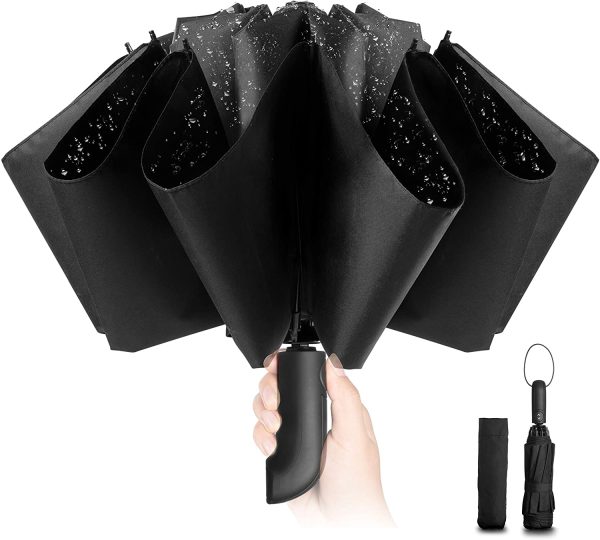 Compact Umbrella Windproof Strong - Automatic Windproof Inverted Umbrellas for Men and Women, 210T Teflon Coating 105cm Span, 10 Large Rids Umbrella - Image 6