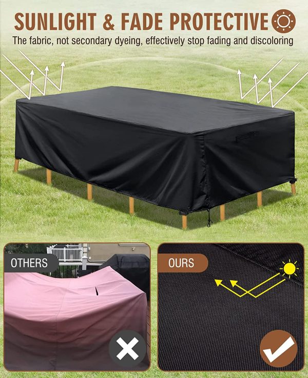 Garden Furniture Cover Waterproof 420D Heavy-duty Oxford Fabric Outdoor Garden Table Cover Patio Table Covers Rectangular Protective Cover Windproof for Chair Sofa Extra Large 300x146x68cm - Image 5