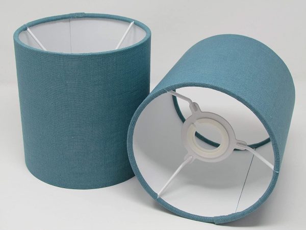 Handmade Plain Teal Blue Linen Textured Fabric Drum Lampshade Lightshade