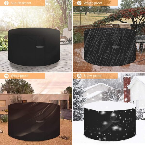 Dokon Garden Table Cover with Air Vent, Waterproof, Windproof, Anti-UV, Heavy Duty Rip Proof 600D Oxford Fabric Patio Set Cover, Garden Furniture Cover, Round (?128 x 71cm) - Black - Image 3