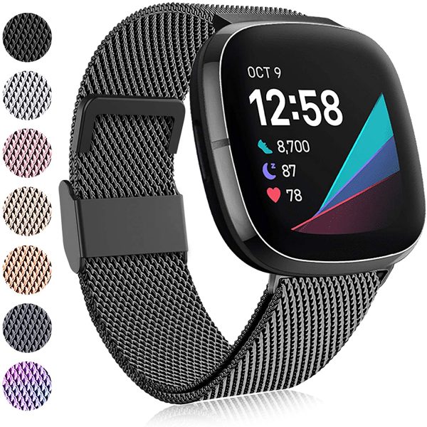 Faliogo Compatible with Fitbit Versa 3 Strap/Fitbit Sense Strap, Adjustable Stainless Steel Metal Replacement Strap Wristband for Fitbit Versa 3/Sense, Small Black - Image 2