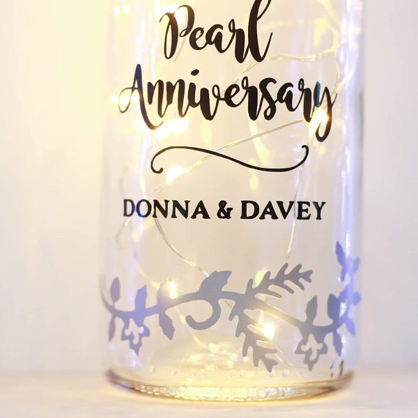 Personalised Pearl Wedding Anniversary Gifts, 30th, Gift for Parents, Grandparents, Bottle Light - Image 2