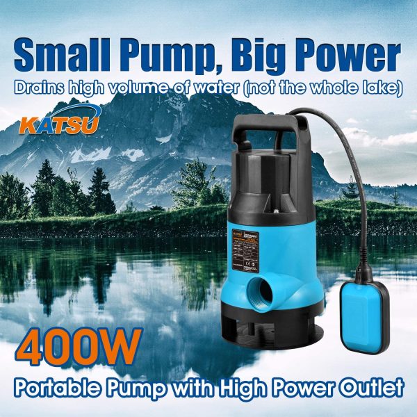 KATSU 400W Portable Submersible Pump for Clean and Dirty Water 8000L/h for Garden Pond, Pools, Ditches + 10m 1" PVC Hose + Quick Coupler Connector + Float Switch - Image 4