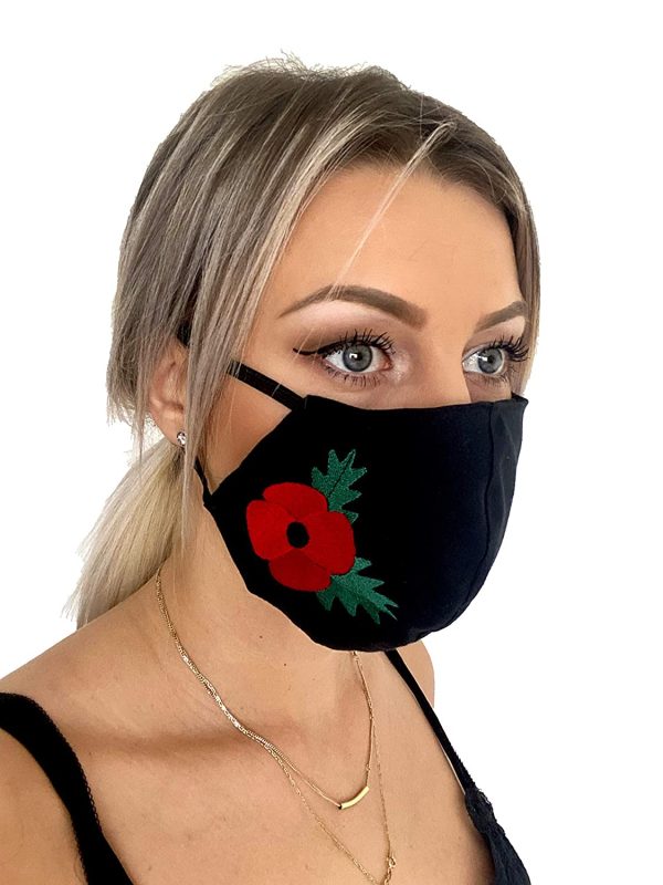 Poppy with Leaf Face Mask, Face Mask, Poppy, Cotton Face Mask, Three Layers, Reusable, Filter Pocket, Poppies, Poppy, FBA - Image 2