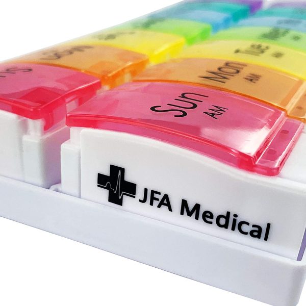 JFA Medical Weekly Pill Box Organiser/Reminder for Medicines Supplements, Vitamins, 7days, 2 compartments per Day - Image 3