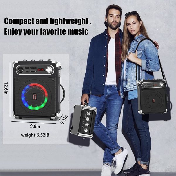 JYX Karaoke Machine with Two Wireless Microphones, Portable Bluetooth Speaker with Bass/Treble Adjustment, Remote Control and LED Lights, Supports TF Card/USB, AUX IN, FM, REC for Party-Black - Image 2