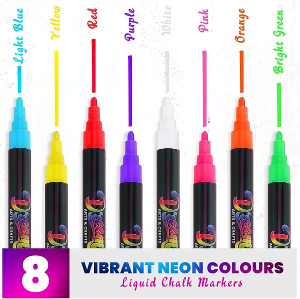 Premium Chalk Markers Fine Tip Neon Liquid Chalk Pens 3mm Washable Window Markers Set of 8 Pens - Image 6