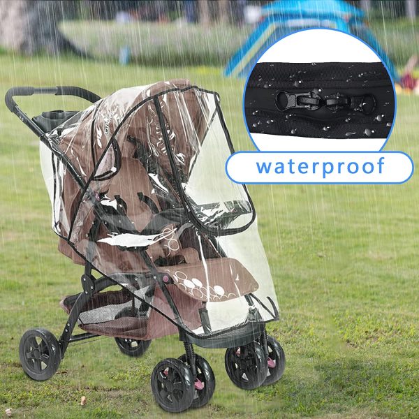 Universal Rain Cover for Pushchair Stroller, Food Grade EVA, Rain Cover for Pushchair Pram with Nylon Waterproof Zipper, Water Resistant and Durable Transparent Baby Shield Fit Most Strollers (Black) - Image 6