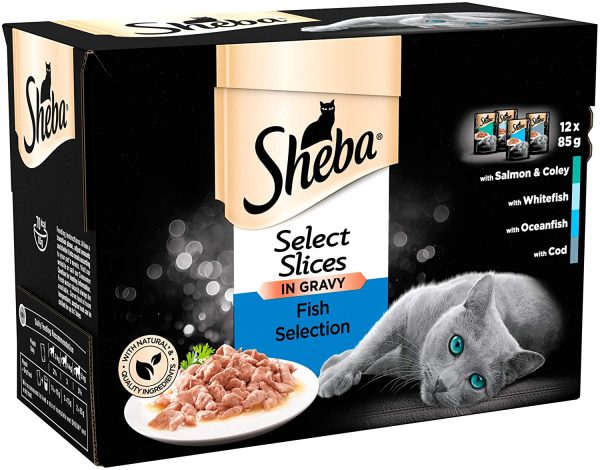 Sheba Select Slices in Gravy ?C Fish Collection ?C Wet cat food pouches for adult cats ?C 12 x 85g pack