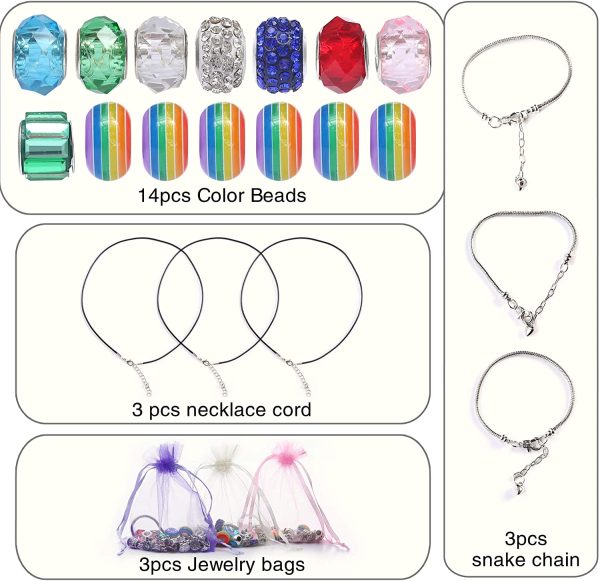 Girls Charm Bracelet Making Kit-DIY Jewellery Making Kit for Kids, Craft Sets for Girls Ages 8-12 Party Favor Jewellry Gifts for Teens Girls, DIY Silver Plated Bead Snake Chain Jewelry Bracelet