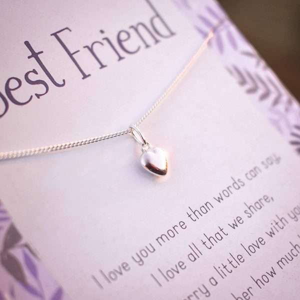 Friendship necklace best friend | sterling silver jewellery heart charm and chain | sentimental inspirational gift for cheer up for women | presents birthday or christmas uk | her girls woman