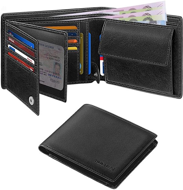 HOCRES? Wallets for Mens Mutifunctional RFID Blocking Leather Slim Wallet with 15 Credit Card Holders, 2 Banknote Compartments & 2 ID Window Minimalist Wallets Men with Gift Box - Image 6